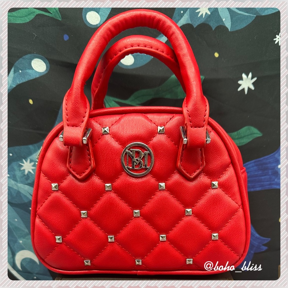 BADGLEY MISCHKA Red Studded Top Handle Small Bag with Detachable Cross Body NWT